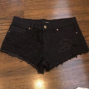 Black Forever 21 Jean Shorts With Lace Detail